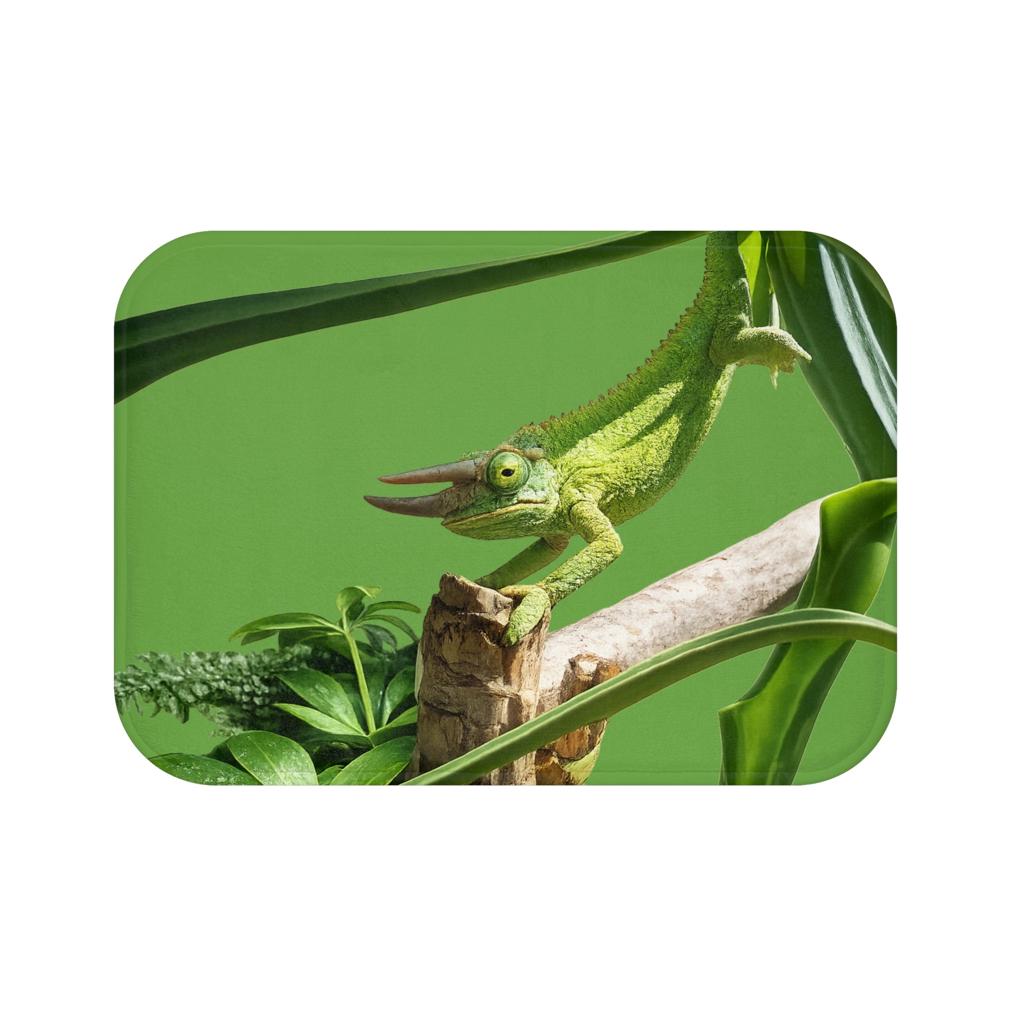 Chameleon on Branch Bath Mat | Green Reptile Nature Print