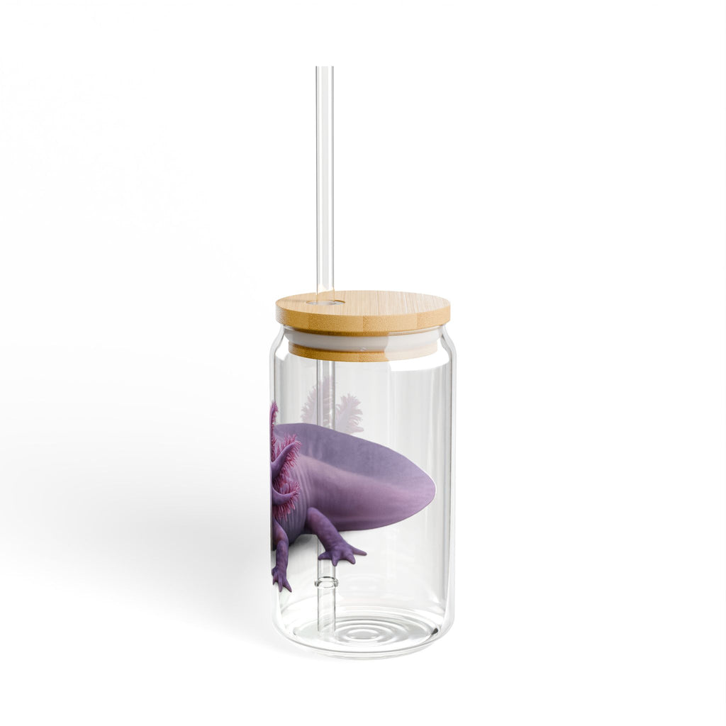 Purple Axolotl Sipper Glass | 16oz Clear Tumbler with Straw