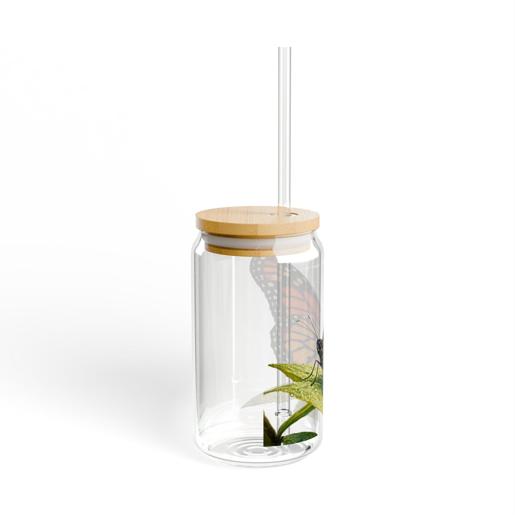 Monarch Butterfly Illustration Sipper Glass | 16oz Clear Tumbler