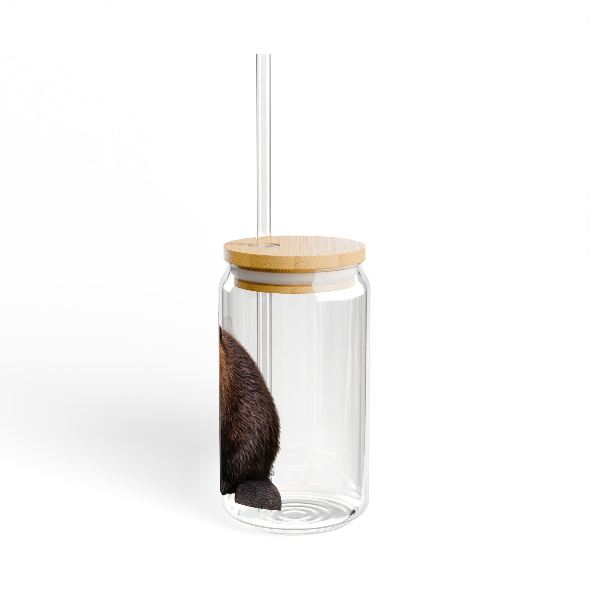 Crowned Beaver Sipper Glass 16oz | Clear Tumbler with Straw