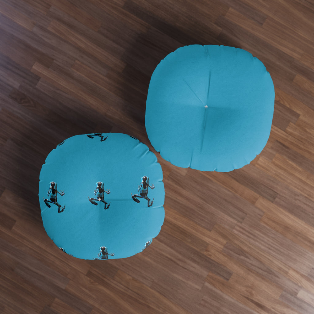 Blue Poison Dart Frog Pattern Tufted Floor Pillow