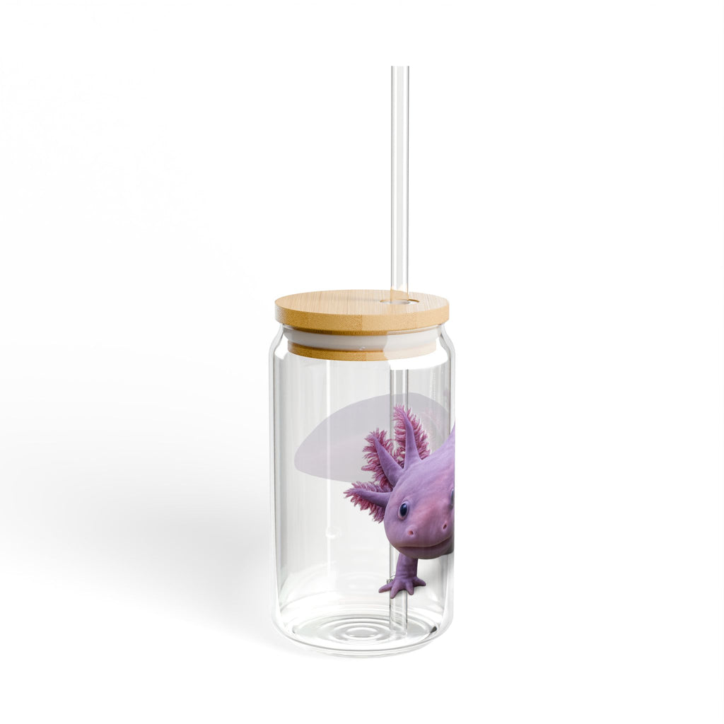 Purple Axolotl Sipper Glass | 16oz Clear Tumbler with Straw