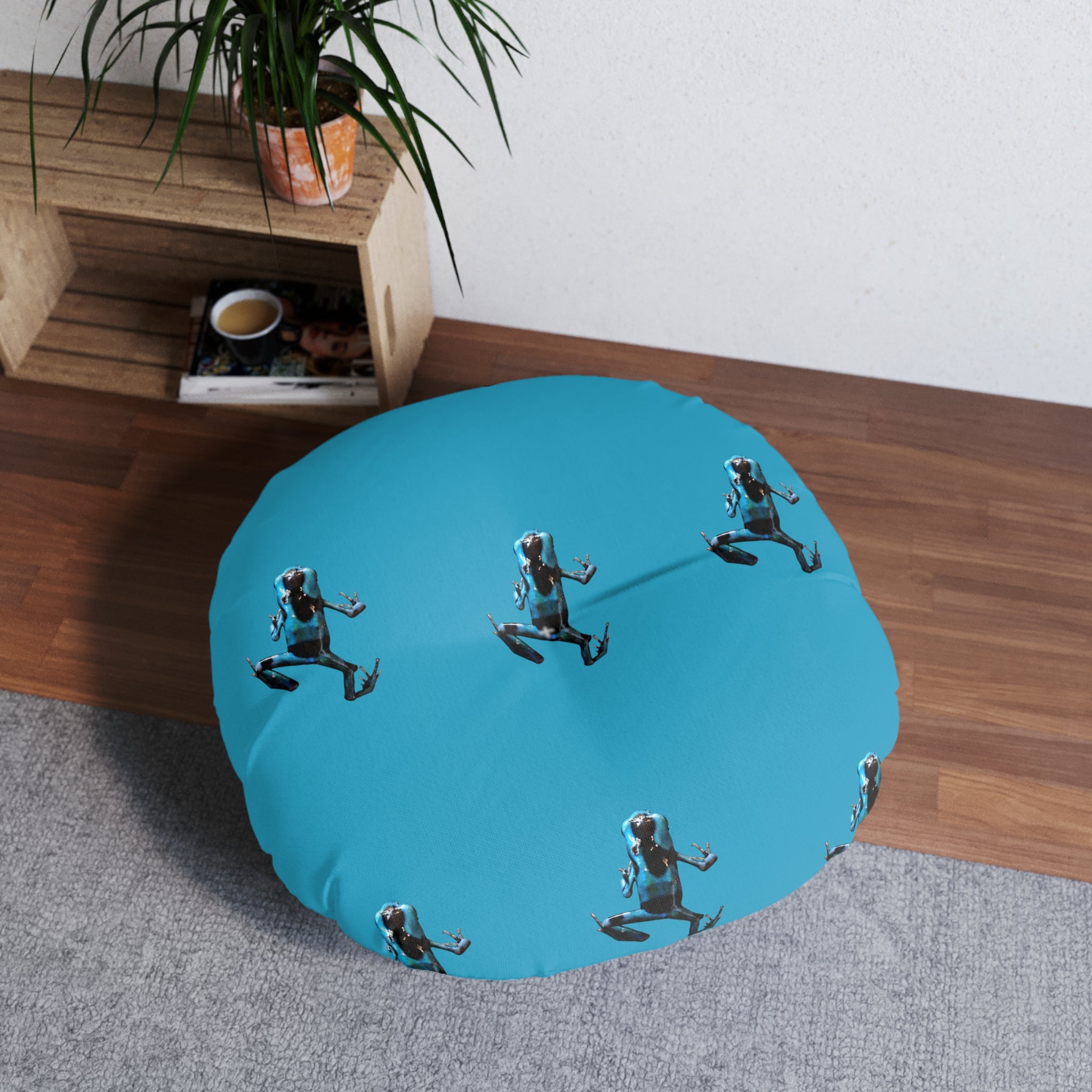 Blue Poison Dart Frog Pattern Tufted Floor Pillow
