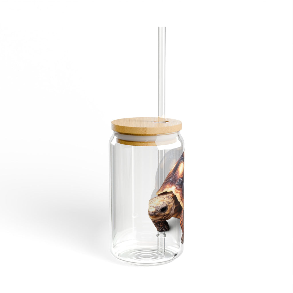 Realistic Turtle Illustration Sipper Glass | 16oz