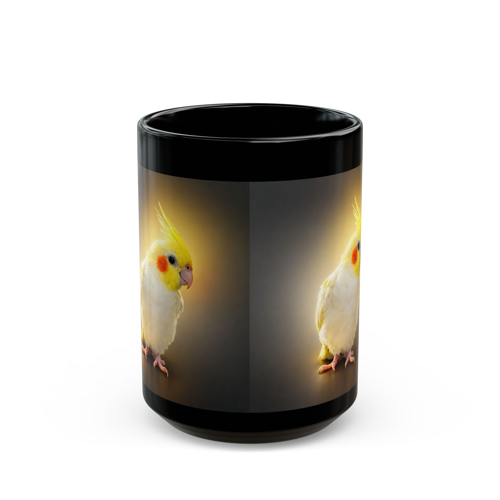 Yellow Cockatiel Illustration Black Mug | Cockatiel Coffee Cup