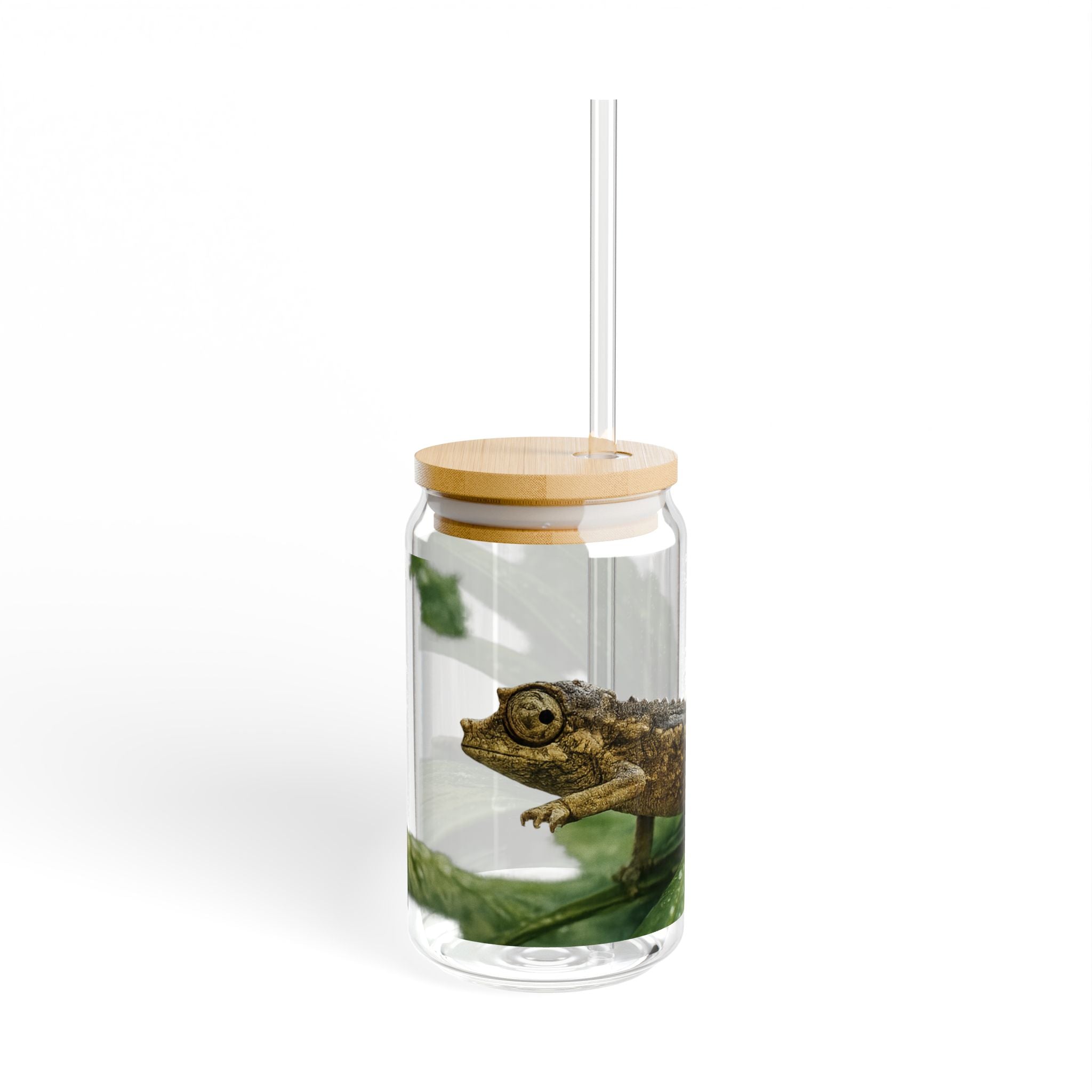 Baby Jackson's Chameleon Illustration Sipper Glass | 16oz Bamboo Lid