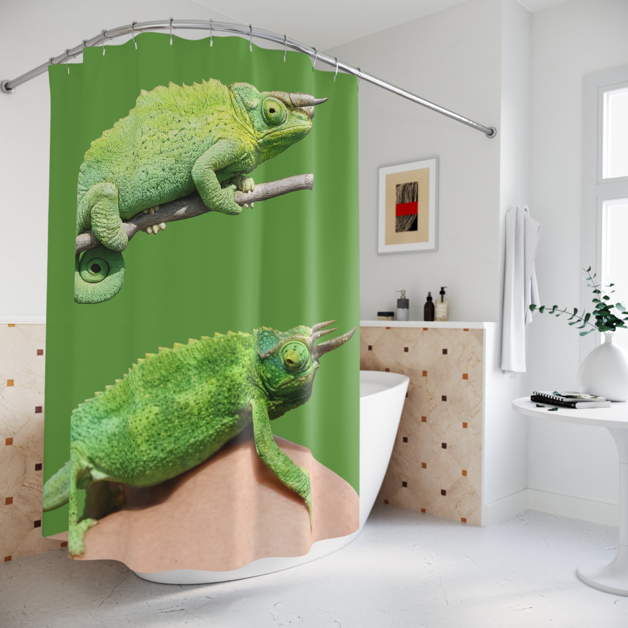 Jackson's Chameleon Shower Curtain | Tropical Reptile Bathroom Decor
