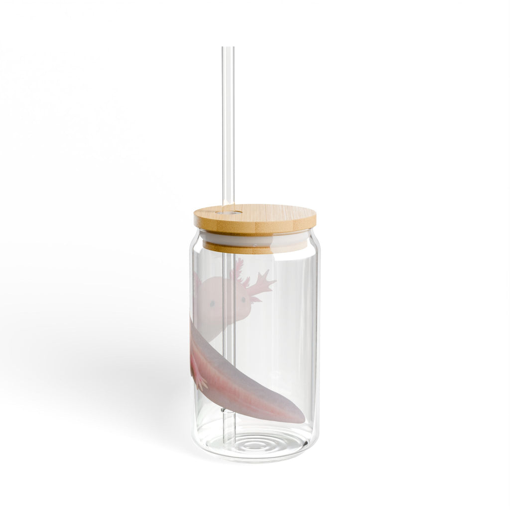 Pink Axolotl Sipper Glass 16oz | Cute Amphibian Drink Tumbler