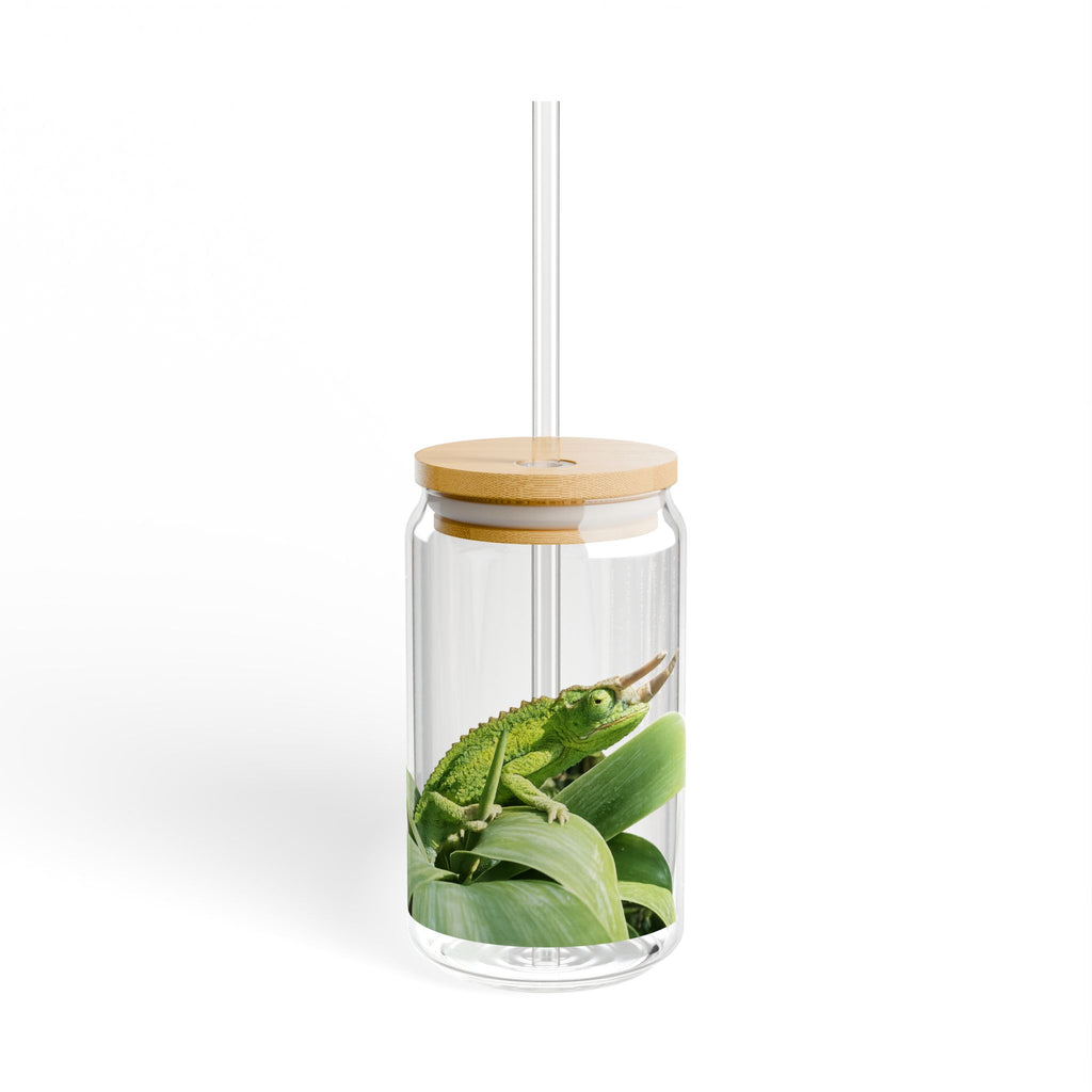 Jackson's Chameleon on Leaves Sipper Glass