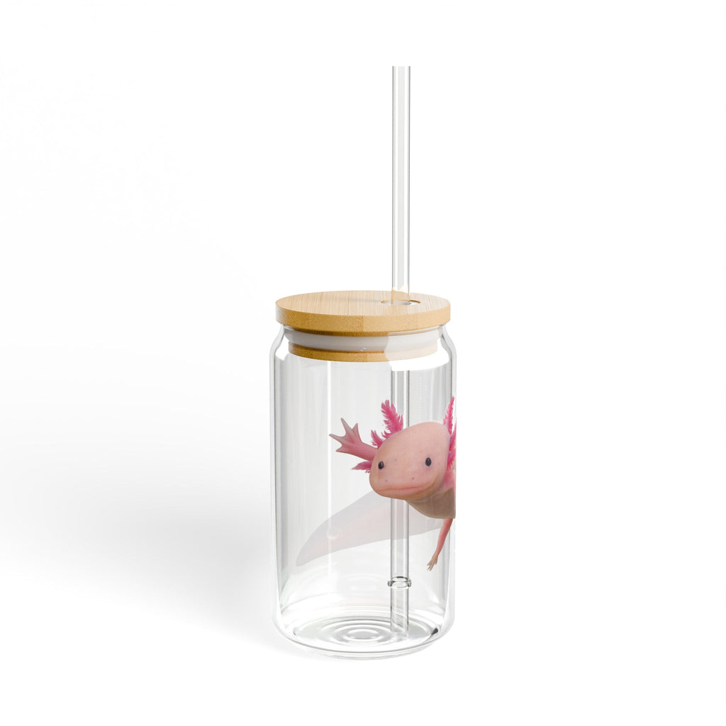 Pink Axolotl Sipper Glass 16oz | Cute Amphibian Drink Tumbler