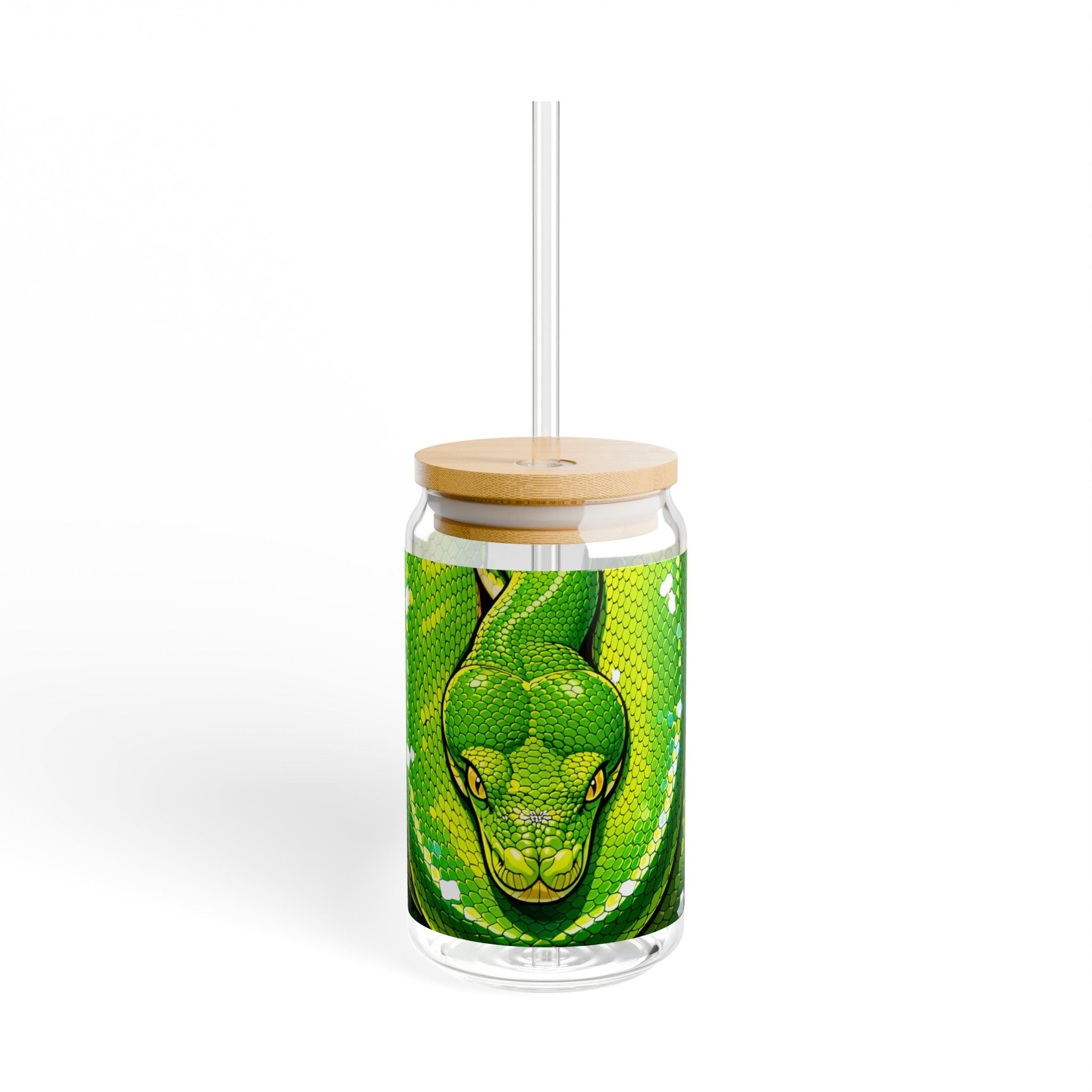 Green Tree Python Sipper Glass | 16oz Snake Art Tropical Reptile