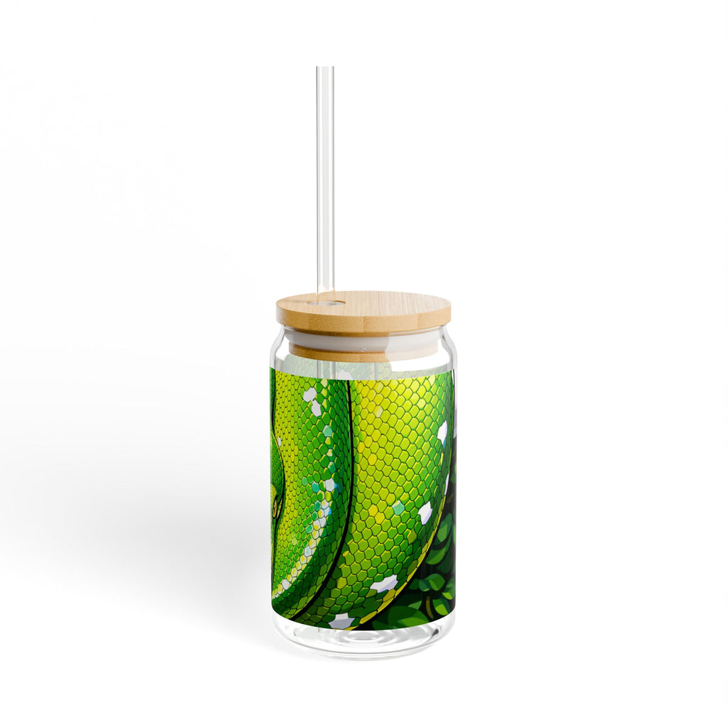 Green Tree Python Sipper Glass | 16oz Snake Art Tropical Reptile