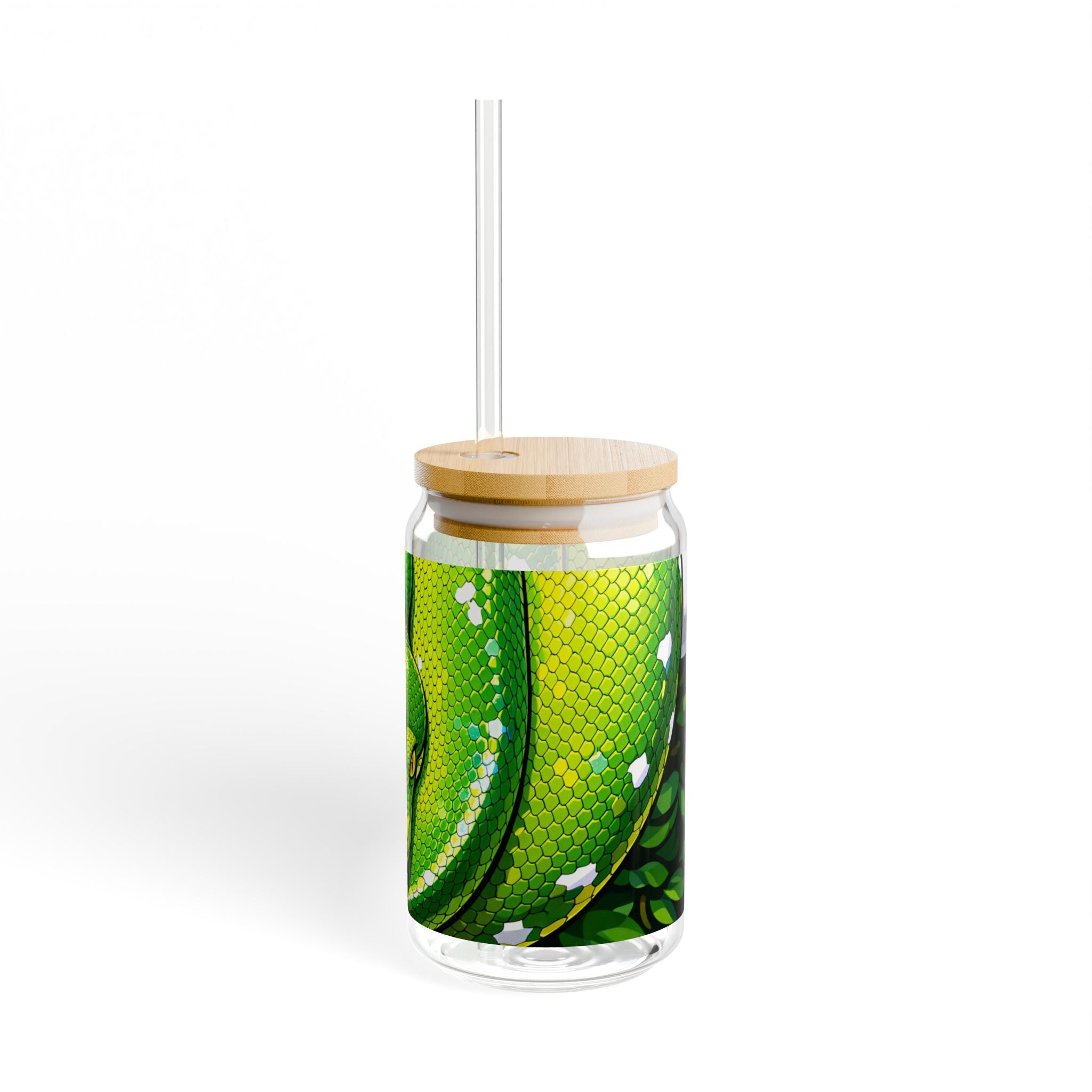 Green Tree Python Sipper Glass | 16oz Snake Art Tropical Reptile