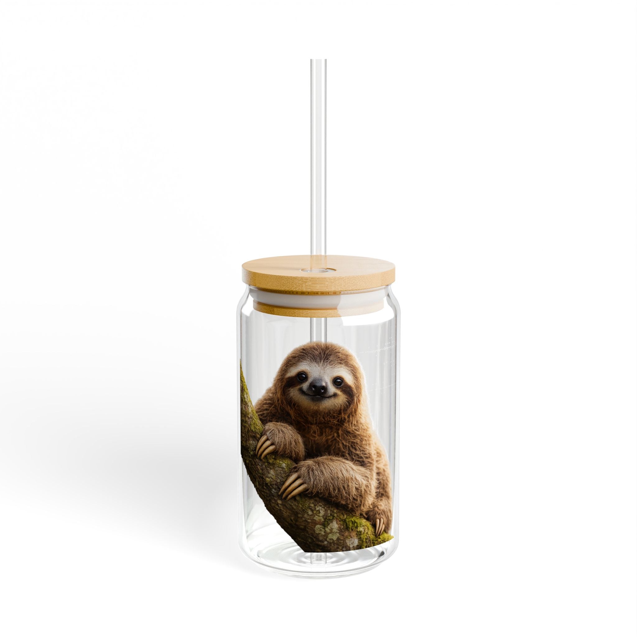 Smiling Sloth Sipper Glass, 16oz | Cute Animal Drink Tumbler