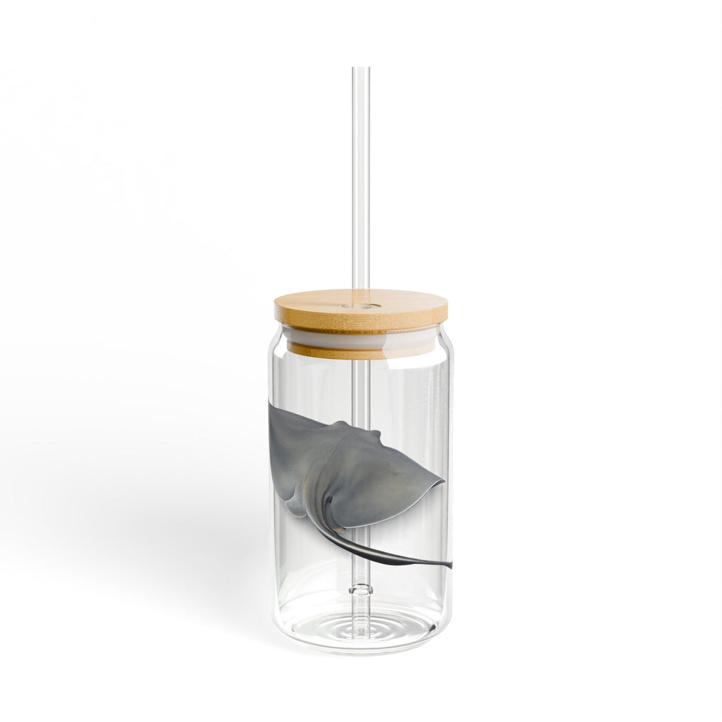 Manta Ray Illustration Sipper Glass | 16oz Clear Straw Tumbler