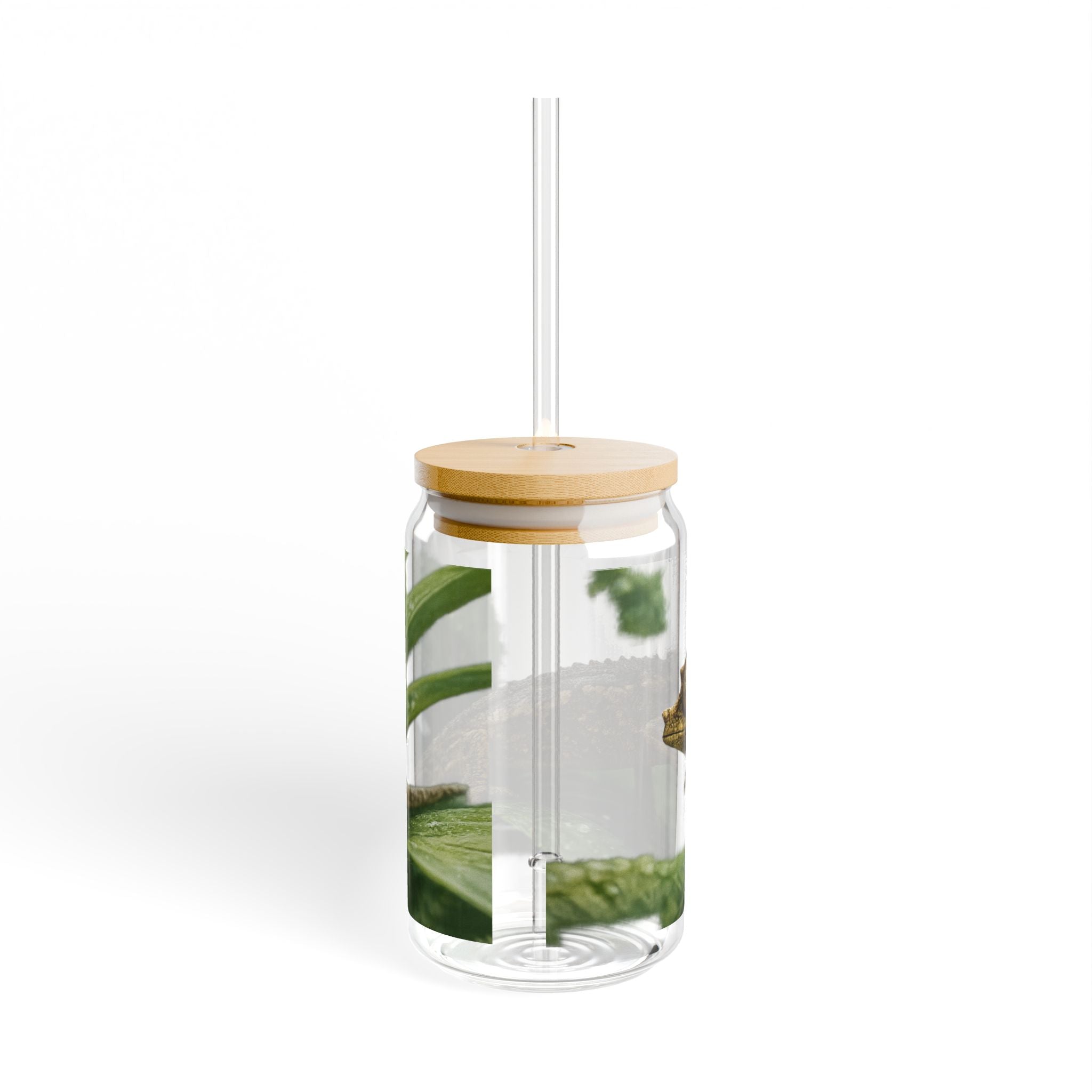 Baby Jackson's Chameleon Illustration Sipper Glass | 16oz Bamboo Lid