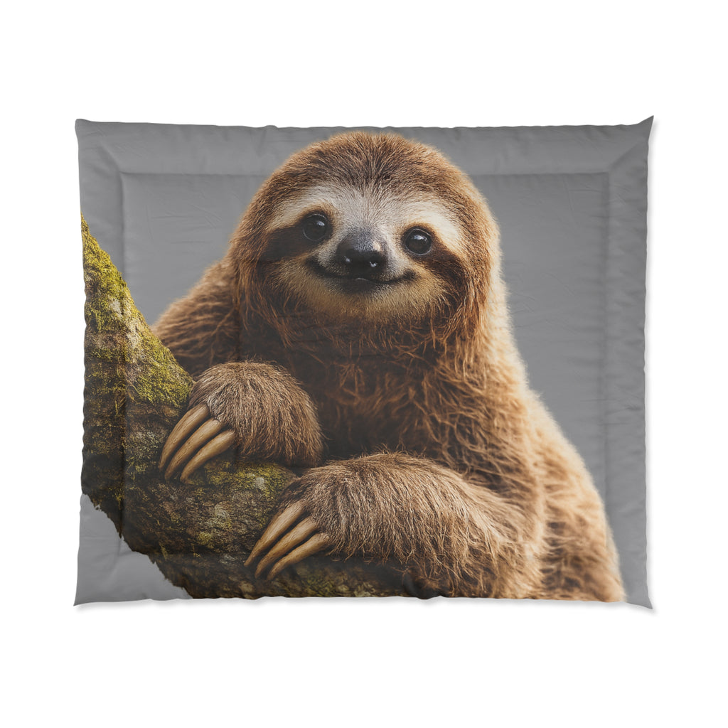 Smiling Sloth Comforter | Cute Animal Bedding, Wildlife Tree Climbing Print