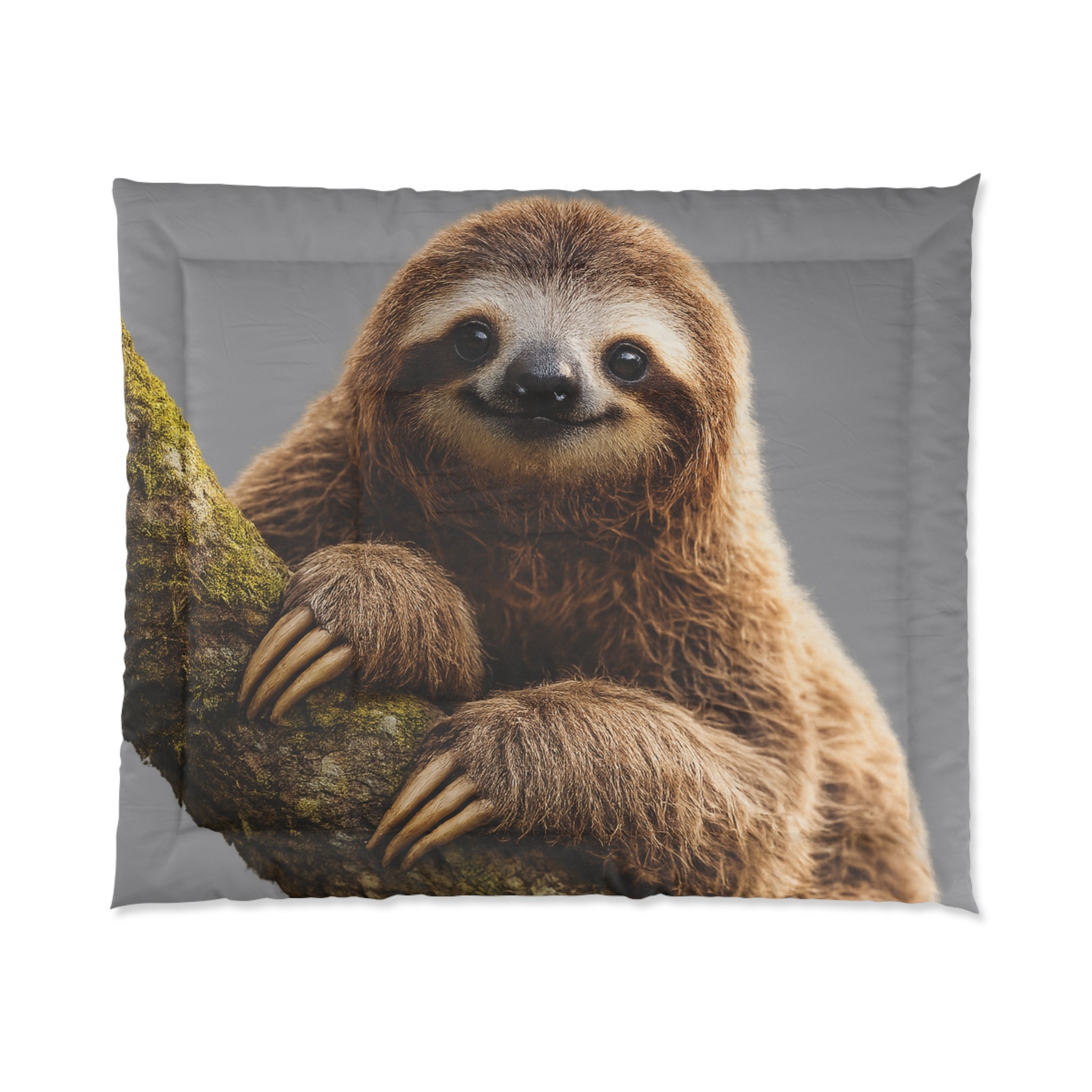 Smiling Sloth Comforter | Cute Animal Bedding, Wildlife Tree Climbing Print
