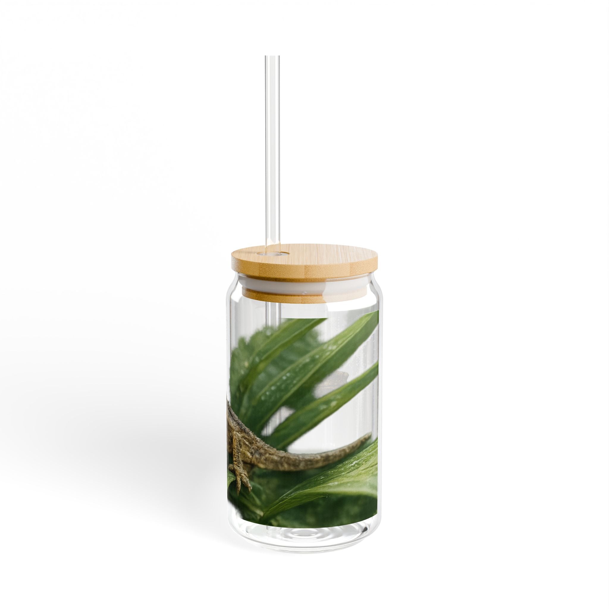Baby Jackson's Chameleon Illustration Sipper Glass | 16oz Bamboo Lid