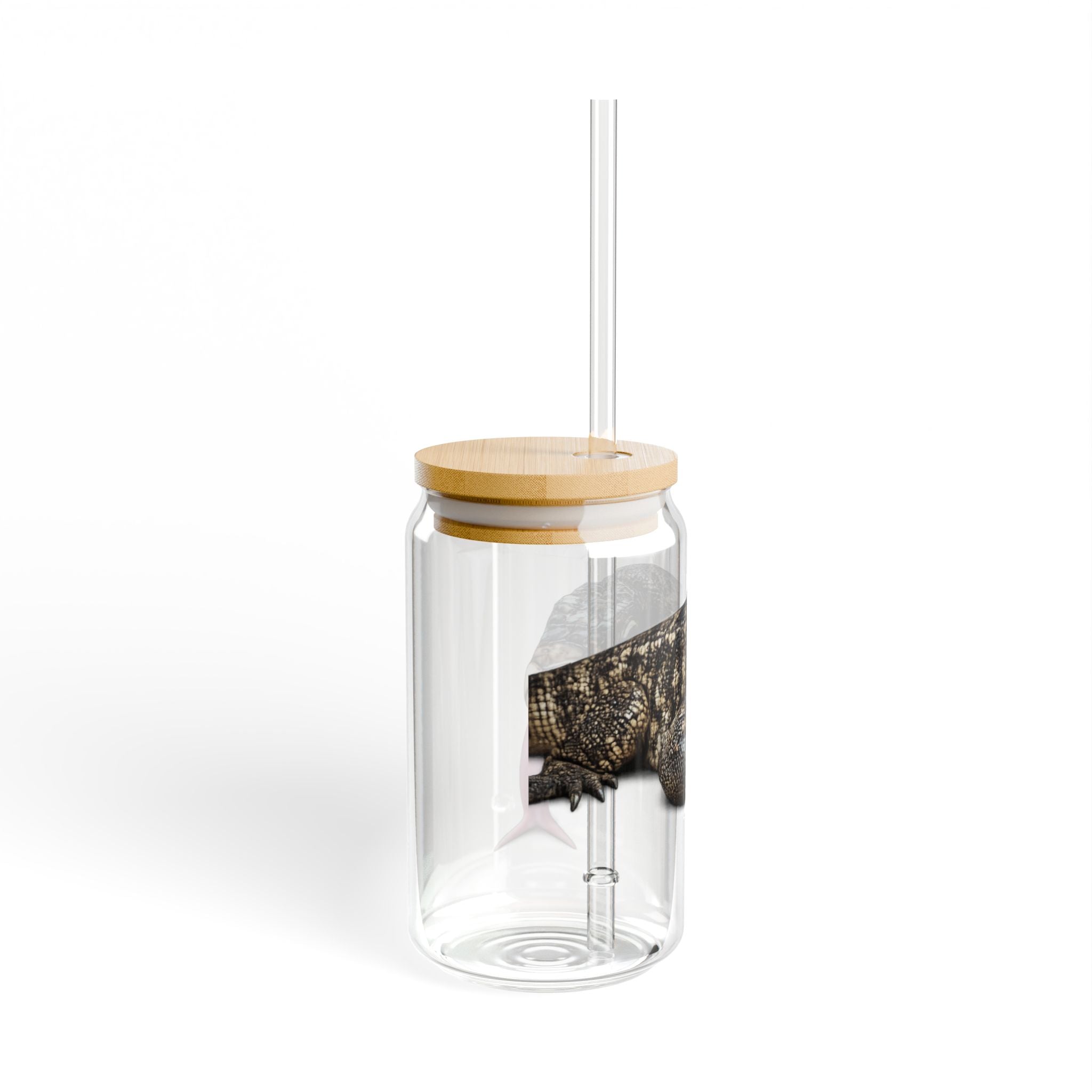 Tegu Lizard Sipper Glass | 16oz Glass Jar with Straw