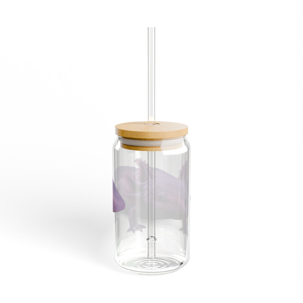 Purple Axolotl Sipper Glass | 16oz Clear Tumbler with Straw