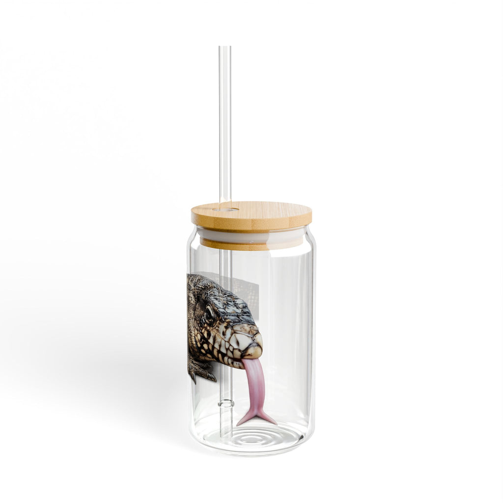 Tegu Lizard Sipper Glass | 16oz Glass Jar with Straw