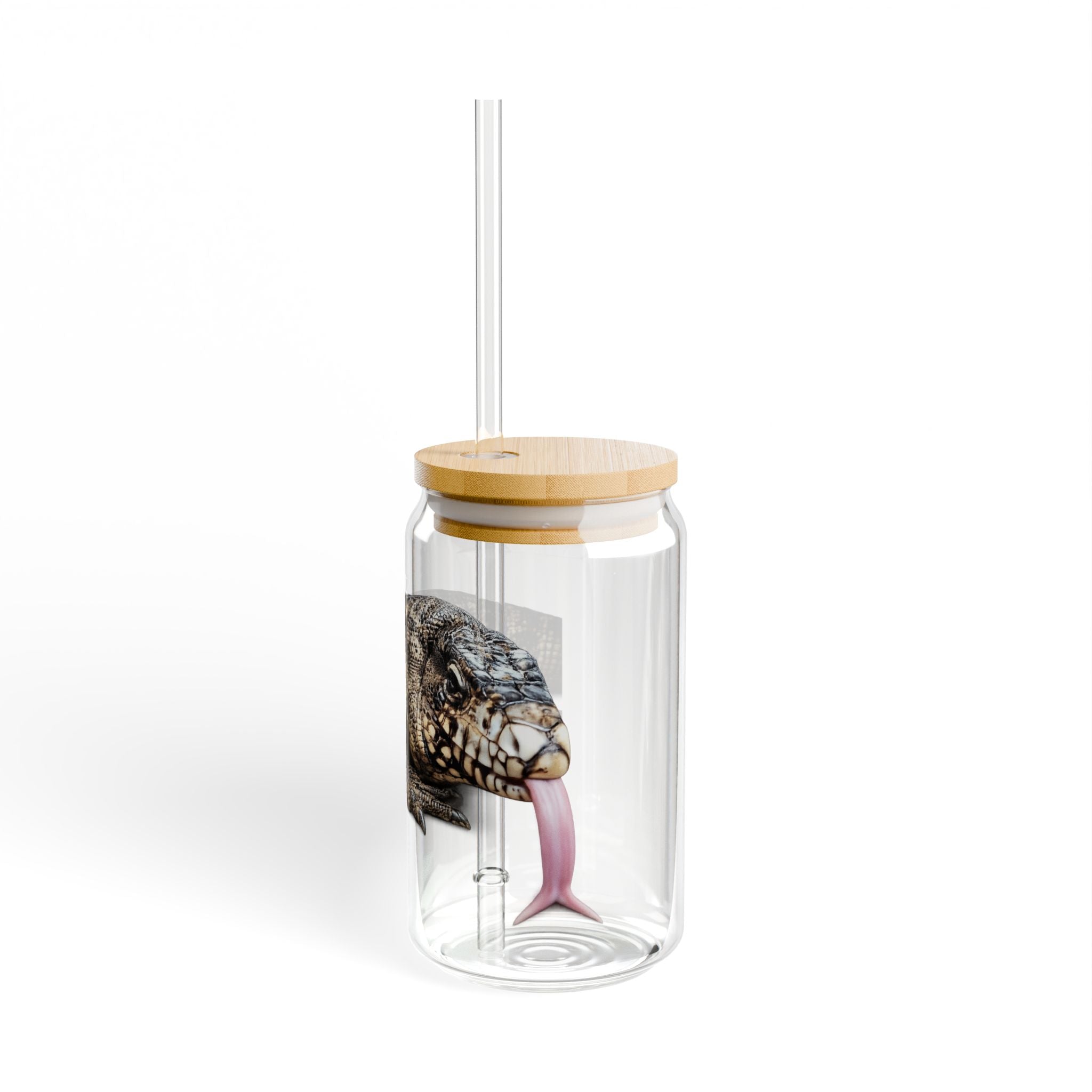 Tegu Lizard Sipper Glass | 16oz Glass Jar with Straw