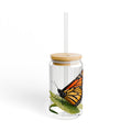 Monarch Butterfly Illustration Sipper Glass | 16oz Clear Tumbler