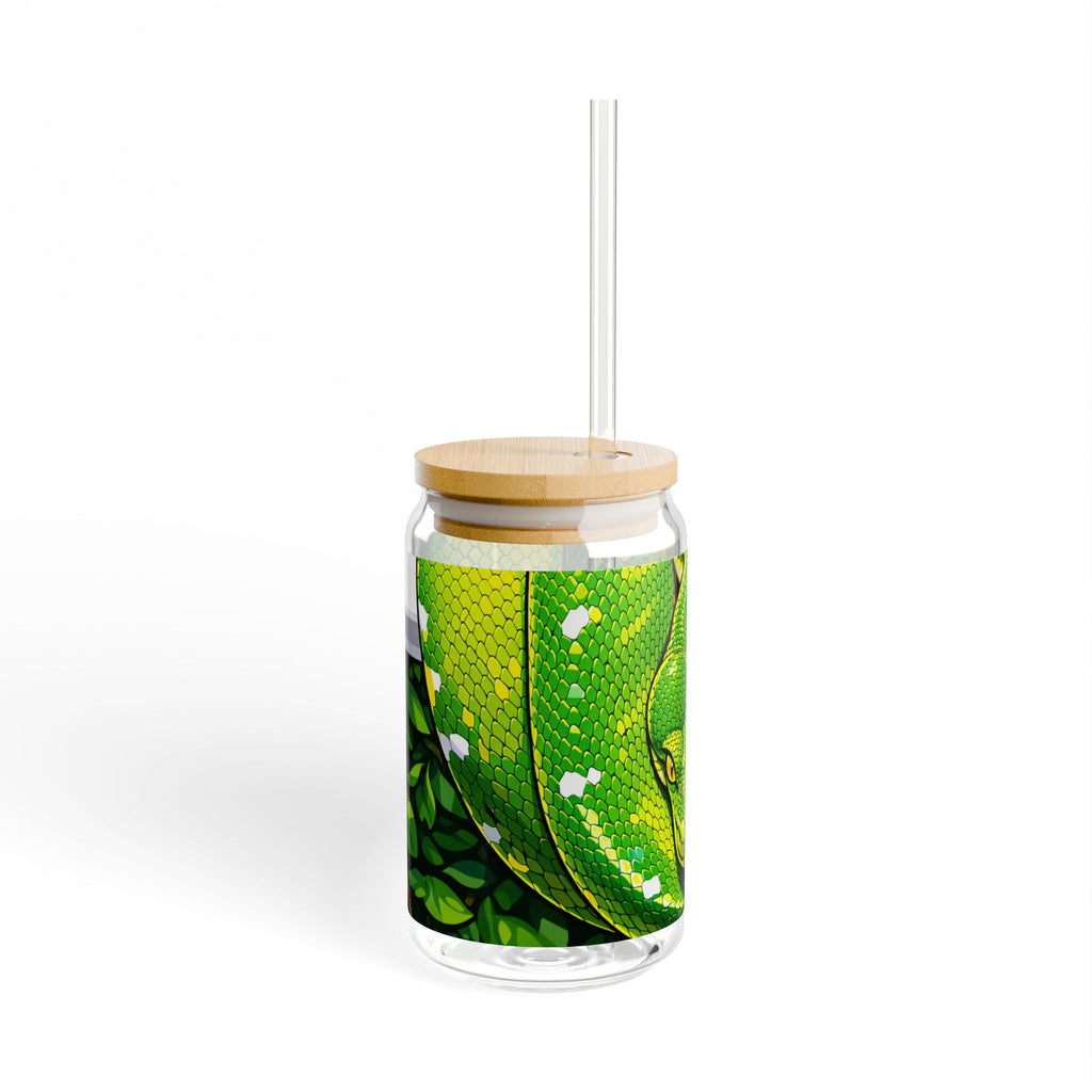 Green Tree Python Sipper Glass | 16oz Snake Art Tropical Reptile