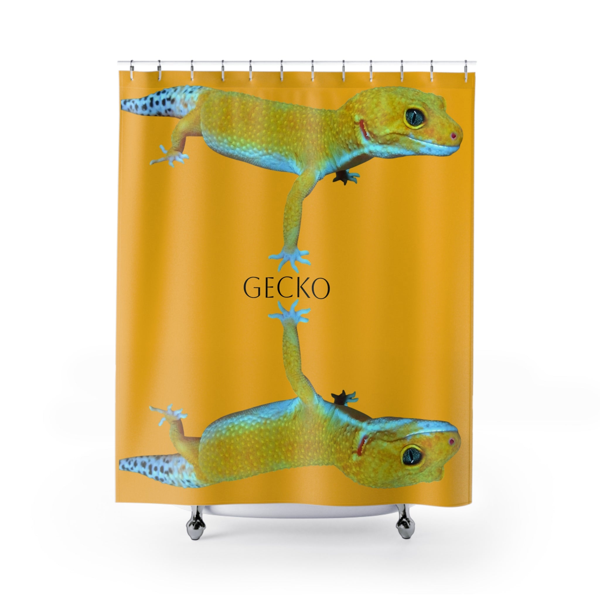 Gecko Yellow Shower Curtain | Tropical Lizard Bathroom Decor