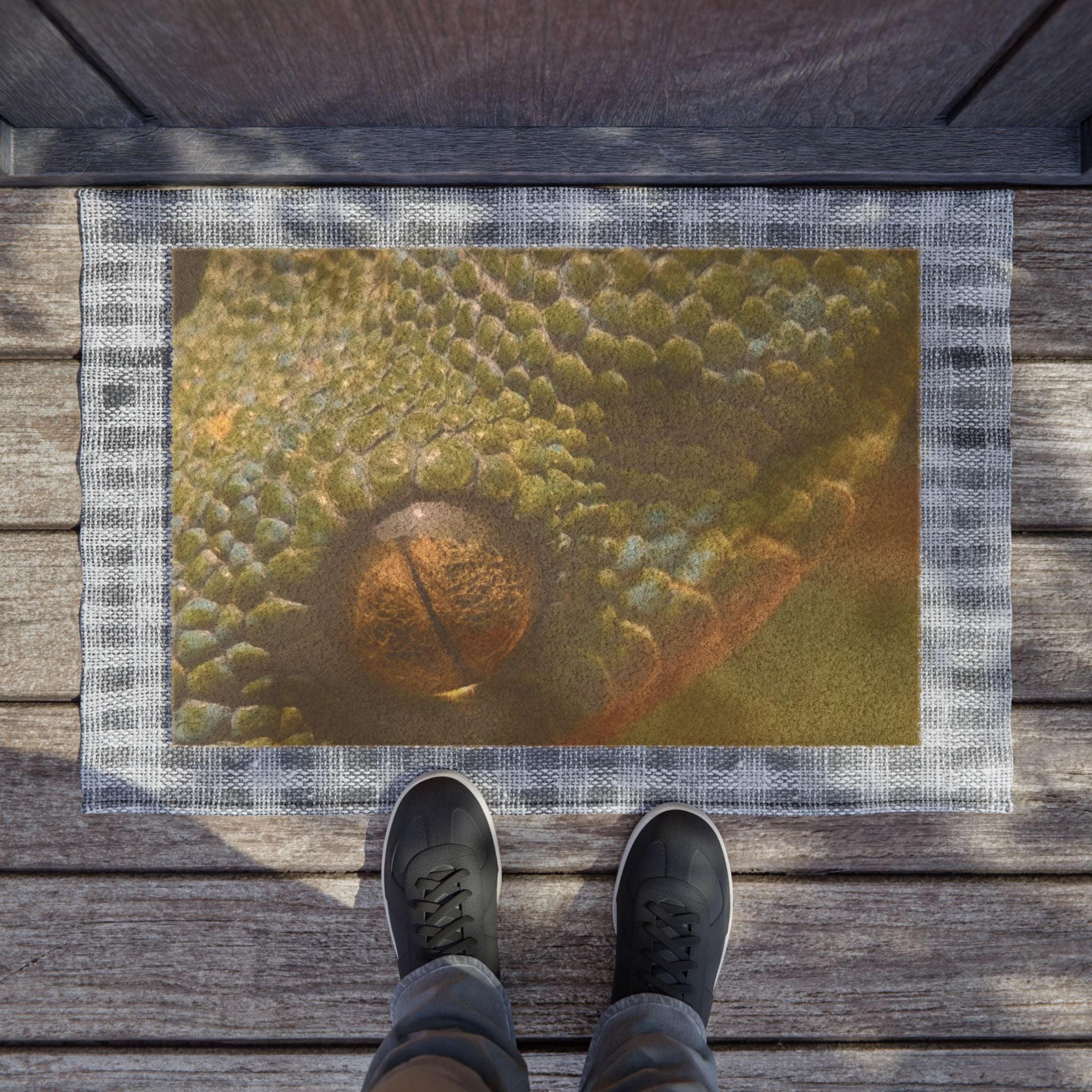 Green Snake Eye Doormat | Reptile Scale Entrance Mat