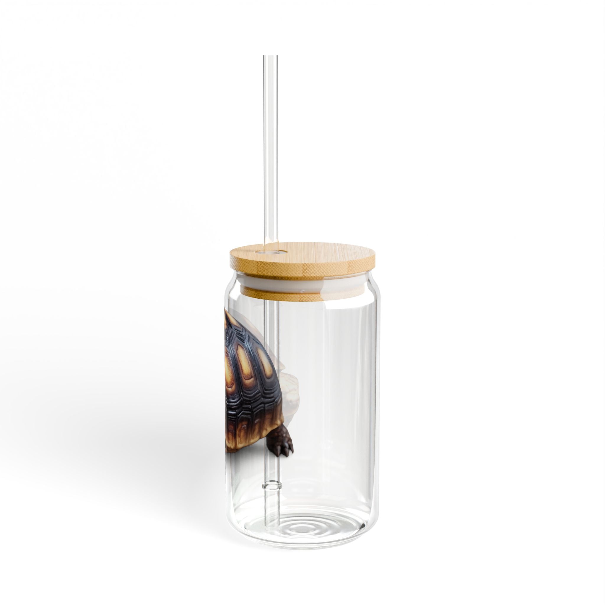 Realistic Turtle Illustration Sipper Glass | 16oz