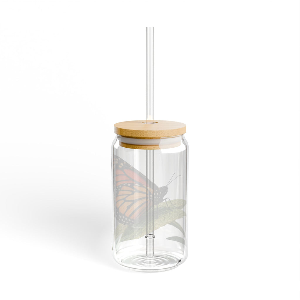 Monarch Butterfly Illustration Sipper Glass | 16oz Clear Tumbler