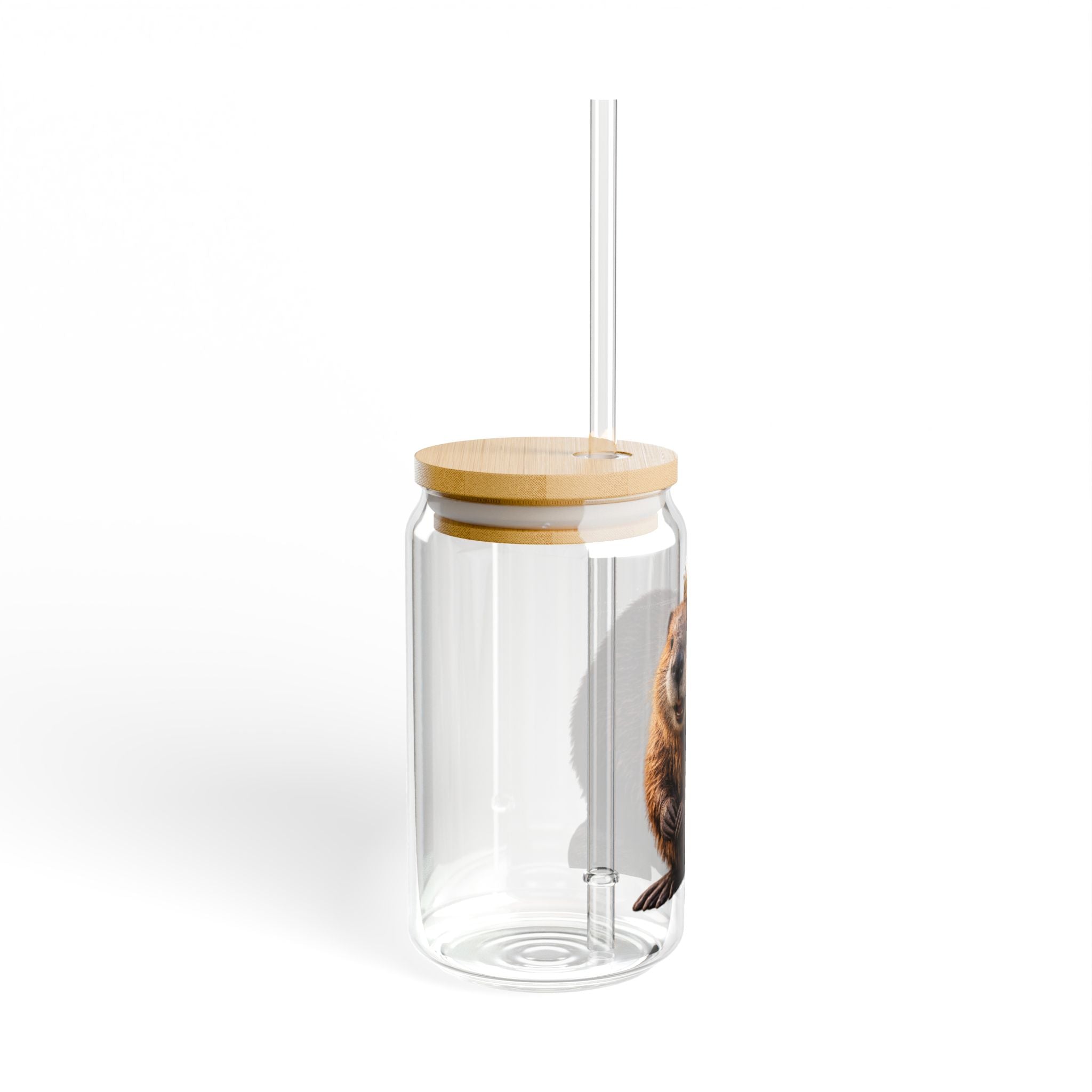 Crowned Beaver Sipper Glass 16oz | Clear Tumbler with Straw