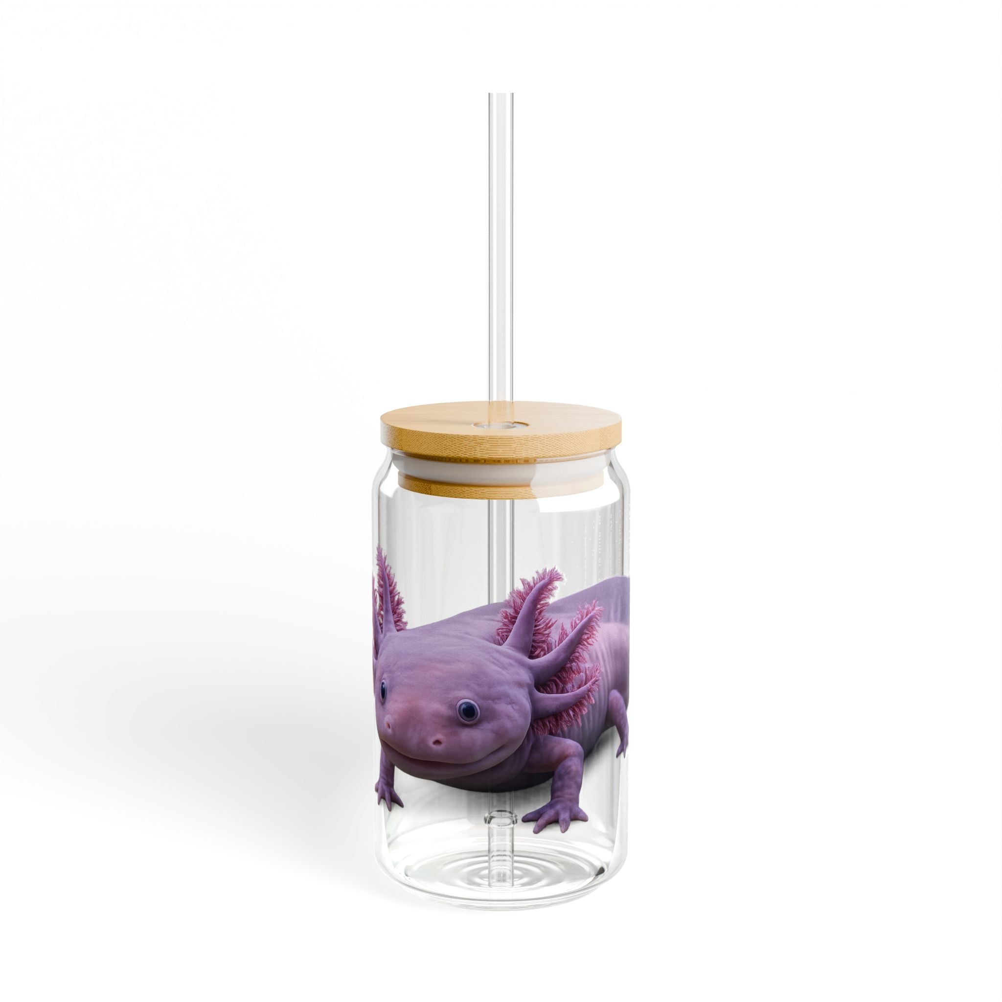 Purple Axolotl Sipper Glass | 16oz Clear Tumbler with Straw