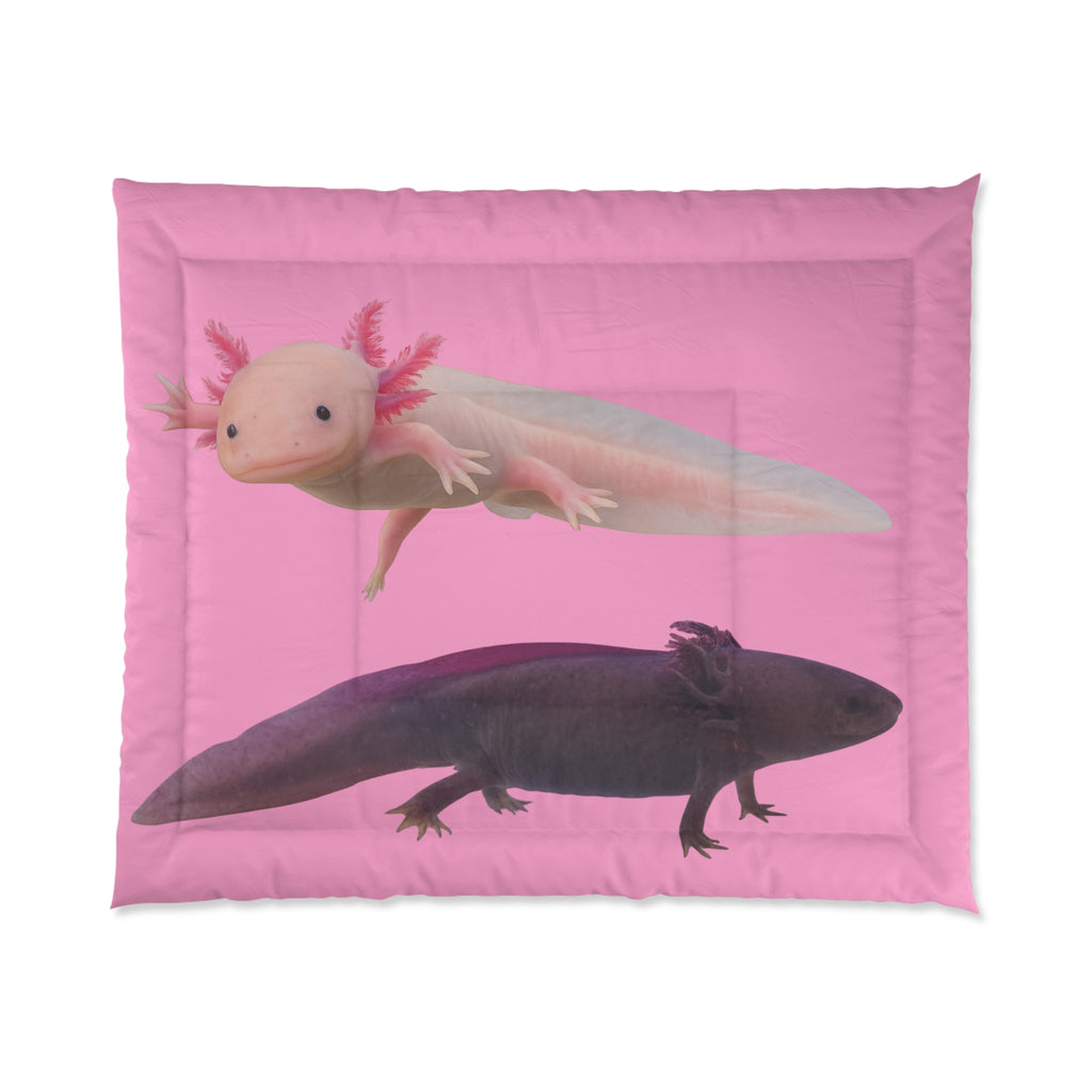 Pink Axolotl Print Comforter | Cute Amphibian Bedroom Decor