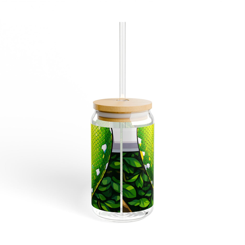 Green Tree Python Sipper Glass | 16oz Snake Art Tropical Reptile