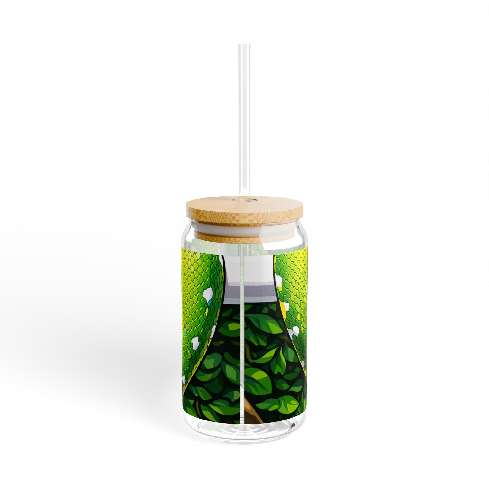 Green Tree Python Sipper Glass | 16oz Snake Art Tropical Reptile