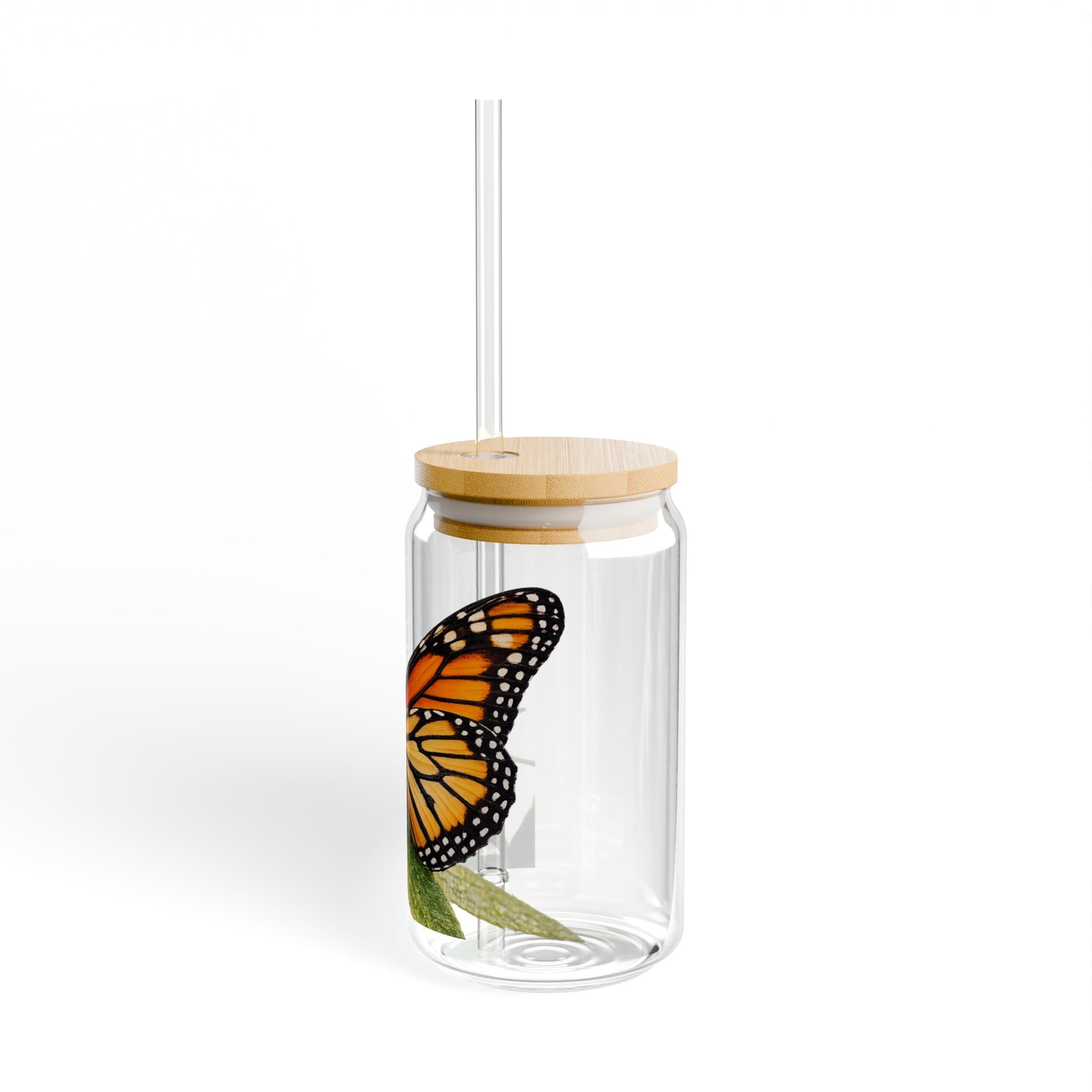 Monarch Butterfly Illustration Sipper Glass | 16oz Clear Tumbler