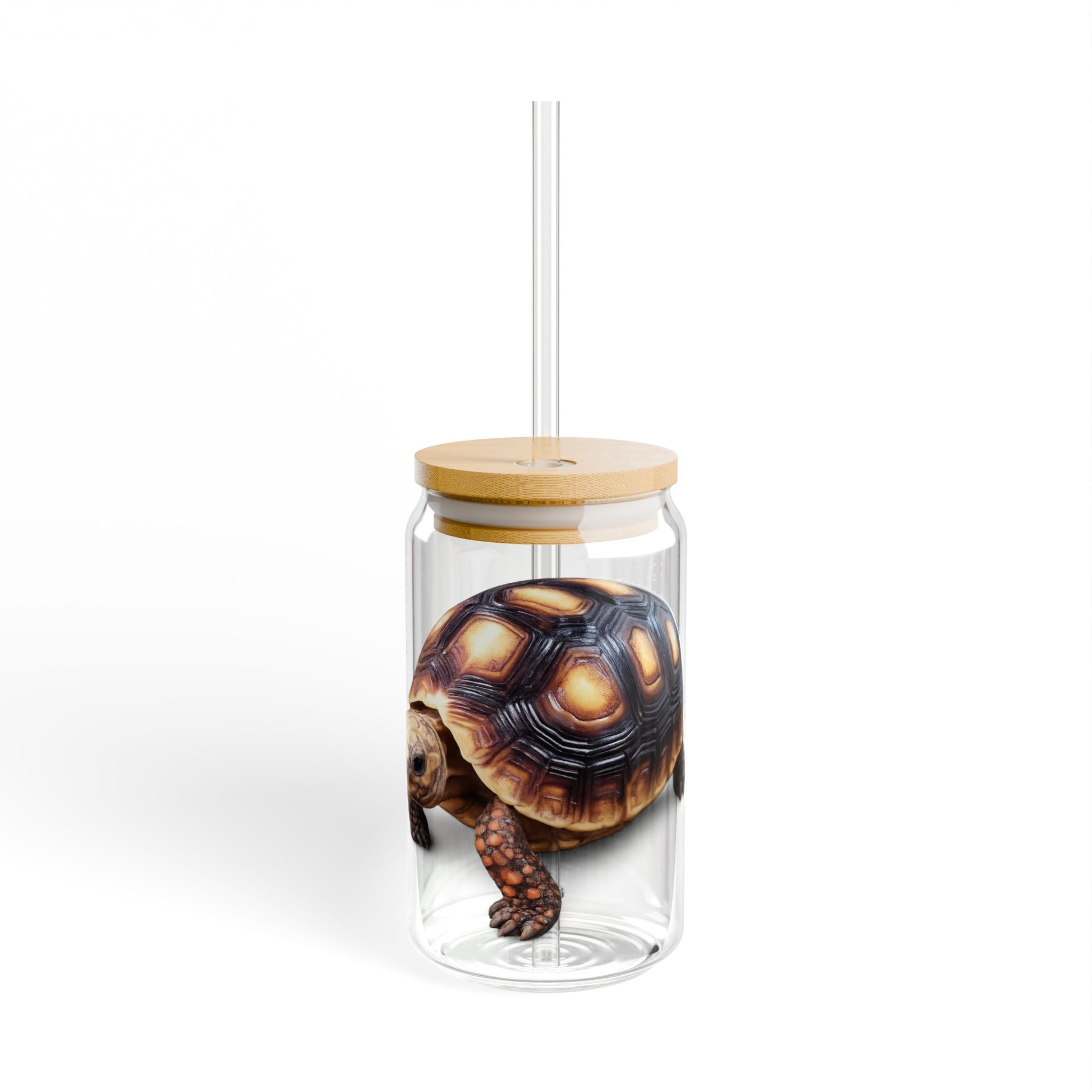 Realistic Turtle Illustration Sipper Glass | 16oz