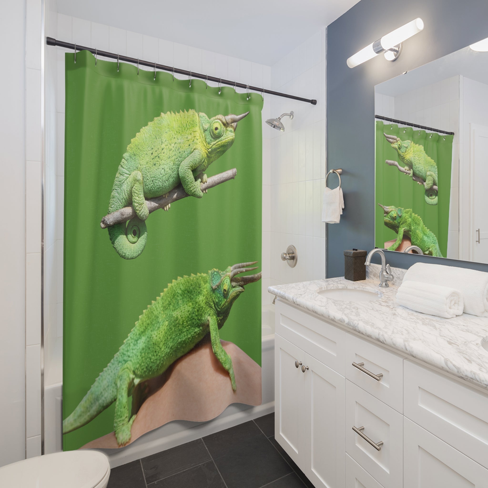 Jackson's Chameleon Shower Curtain | Tropical Reptile Bathroom Decor